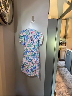 Lilly Pulitzer Pink Floral Wrap Dress with Blue and Green Accents
